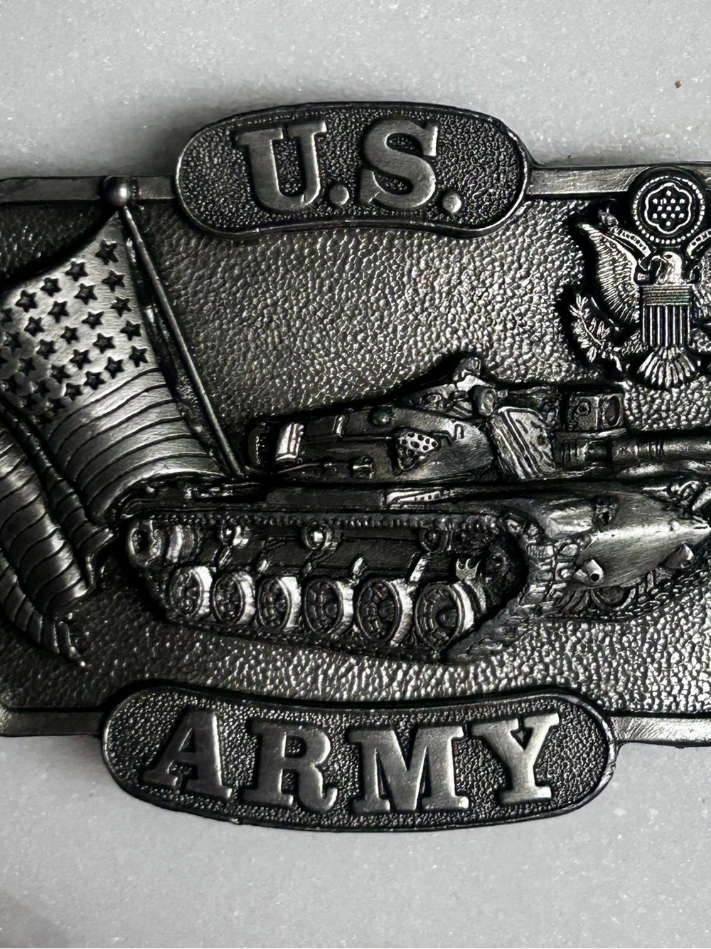 Bergamot Brass Works ~ 1982 ~ US Army Tank Flag & Seal Belt Buckle W/ Army Tank